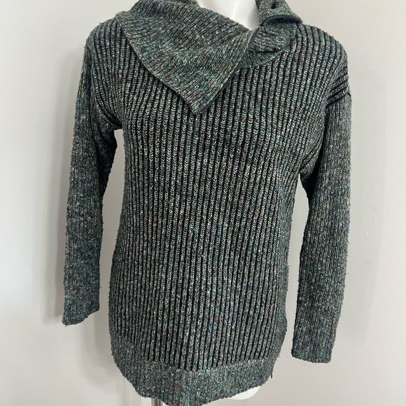 Leo & Nicole Olive Cowl Neck Sweater with Ribbed Texture - Picture 2 of 4